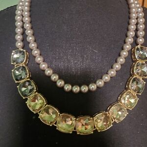 NWT Talbots Gold and Green Gemstone Necklace